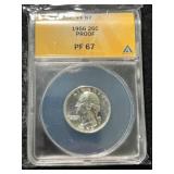 1956 US PROOF WASHINGTON QUARTER ANACS PF67