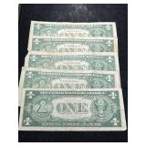 GROUP OF 5 US BLUE SEAL $1 SILVER CERTIFICATES