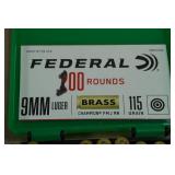100 Federal 9mm 115 Gr Champion FMJ RN Ammo
