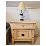 Solid Bedside Table With Cute tree nest Lamp