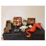 Cool Lot of Vintage Items true Vintage Lead Xmas Ornaments, Cameras, Flamingos and more