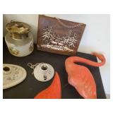 Cool Lot of Vintage Items true Vintage Lead Xmas Ornaments, Cameras, Flamingos and more