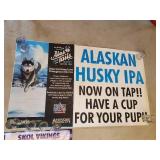 3 Large Beer Banners for the Mancave with box of Misc Beer Glassed