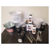 Nice Lot of Bar items, unused Rusty Nail Coffee Tumblers, beer Buckets, and more