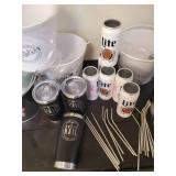 Nice Lot of Bar items, unused Rusty Nail Coffee Tumblers, beer Buckets, and more