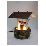 Handmade Stone Lantern Lamp With Mini Roofed House On Rock Base