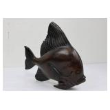 Carved Wooden Fish Statue - Hand Carved Folk Art Marine Figure