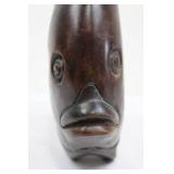 Carved Wooden Fish Statue - Hand Carved Folk Art Marine Figure