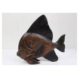 Carved Wooden Fish Statue - Hand Carved Folk Art Marine Figure