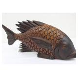 Hand Carved Wood Fish Sculpture with Scale Pattern - Approximately 16 Inches Long
