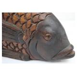 Hand Carved Wood Fish Sculpture with Scale Pattern - Approximately 16 Inches Long