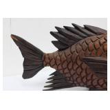 Hand Carved Wood Fish Sculpture with Scale Pattern - Approximately 16 Inches Long