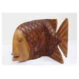 Hand-Carved Wooden Fish Sculpture - Rustic Folk Art, About 11 Inches Long