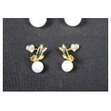 Gold-Tone Filigree Pearl Drop Earrings with Red Gem Accents (Lot of 2)