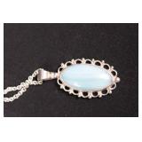 Oval Blue Cabochon Pendant Necklace - .925 Sterling Silver