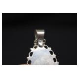 Oval Blue Cabochon Pendant Necklace - .925 Sterling Silver