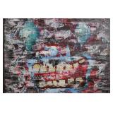 Abstract Painting in Ornate Carved Frame with Crest