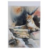 Michaelin Framed Cougar Watercolor Painting - 24.5 x 29.5 Inches