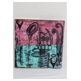 Abstract Graffiti Canvas Painting - Pink Teal and Black Ink on Stretched Canvas