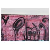 Abstract Graffiti Canvas Painting - Pink Teal and Black Ink on Stretched Canvas