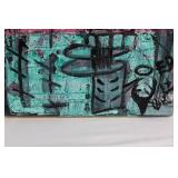 Abstract Graffiti Canvas Painting - Pink Teal and Black Ink on Stretched Canvas