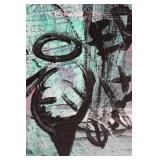 Abstract Graffiti Canvas Painting - Pink Teal and Black Ink on Stretched Canvas
