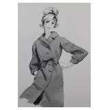 Geri Arnold Original Fashion Illustration - Woman in Belted Coat, Signed