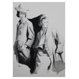 Geri Arnold Lithograph - Two Women in Trench Coats (17 x 25 in)