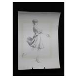 Original Pencil Sketch by Geri Arnold - Dancer in Flowing Dress, Full-Body Study