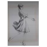 Original Pencil Sketch by Geri Arnold - Dancer in Flowing Dress, Full-Body Study
