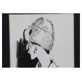 Framed Monochrome Fashion Illustration Print - Woman in Hat and Coat 12' x 21'