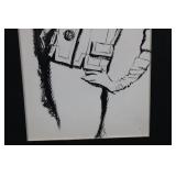 Framed Monochrome Fashion Illustration Print - Woman in Hat and Coat 12' x 21'