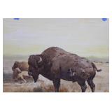 Geri Arnold Bison on the Plains Landscape Painting 13.5' x 13.5'