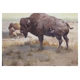 Geri Arnold Bison on the Plains Landscape Painting 13.5' x 13.5'