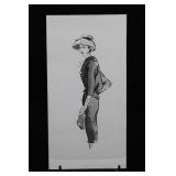 Ink Fashion Illustration: Woman in Hat and Coat, 7 x 13.5 Inches