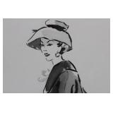 Ink Fashion Illustration: Woman in Hat and Coat, 7 x 13.5 Inches