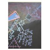 Abstract Neon Geometric Painting - Horned Head Figure with Ladder Rocket on Canvas