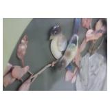 Shell Mosaic Artwork - Birds on Branch in Round Panel, Framed Wood