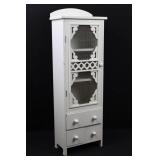 White Dollhouse Display Cabinet with Mesh Front and Lattice Panels