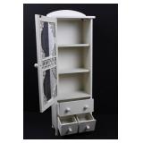 White Dollhouse Display Cabinet with Mesh Front and Lattice Panels