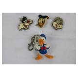 Disney Donald Duck Enamel Pins - 3 Character-Head Pins and Donald Duck Figure Keychain