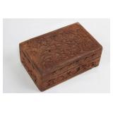 Carved Wood Box with Vintage Costume Jewelry - Watch, Brooches, Rings & Pins