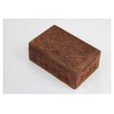 Carved Wood Box with Vintage Costume Jewelry - Watch, Brooches, Rings & Pins