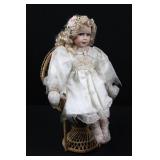 Porcelain Doll 15-Inch with Floral Crown and Beaded Bodice