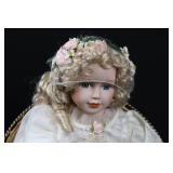 Porcelain Doll 15-Inch with Floral Crown and Beaded Bodice