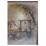 Andres Orpinas Pair of Vintage Framed Landscape Prints - Village Bridge Scenes