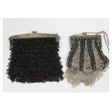 Vintage Beaded Evening Handbags With Engraved Metal Frames & Chains (Lot of 2)