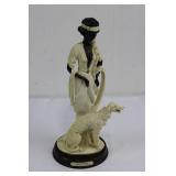 La Verona Collection Woman with Dog Figurine - Ivory Dress on Black Base