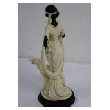 La Verona Collection Woman with Dog Figurine - Ivory Dress on Black Base