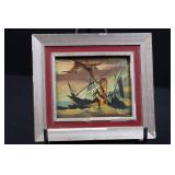 Framed Landscape Painting with Birds in Marsh - Multi-Layer Frame